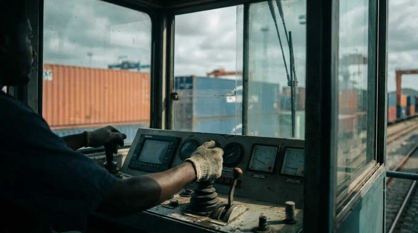 Angolan corridor infrastructure under construction at dusk — documentary placeholder